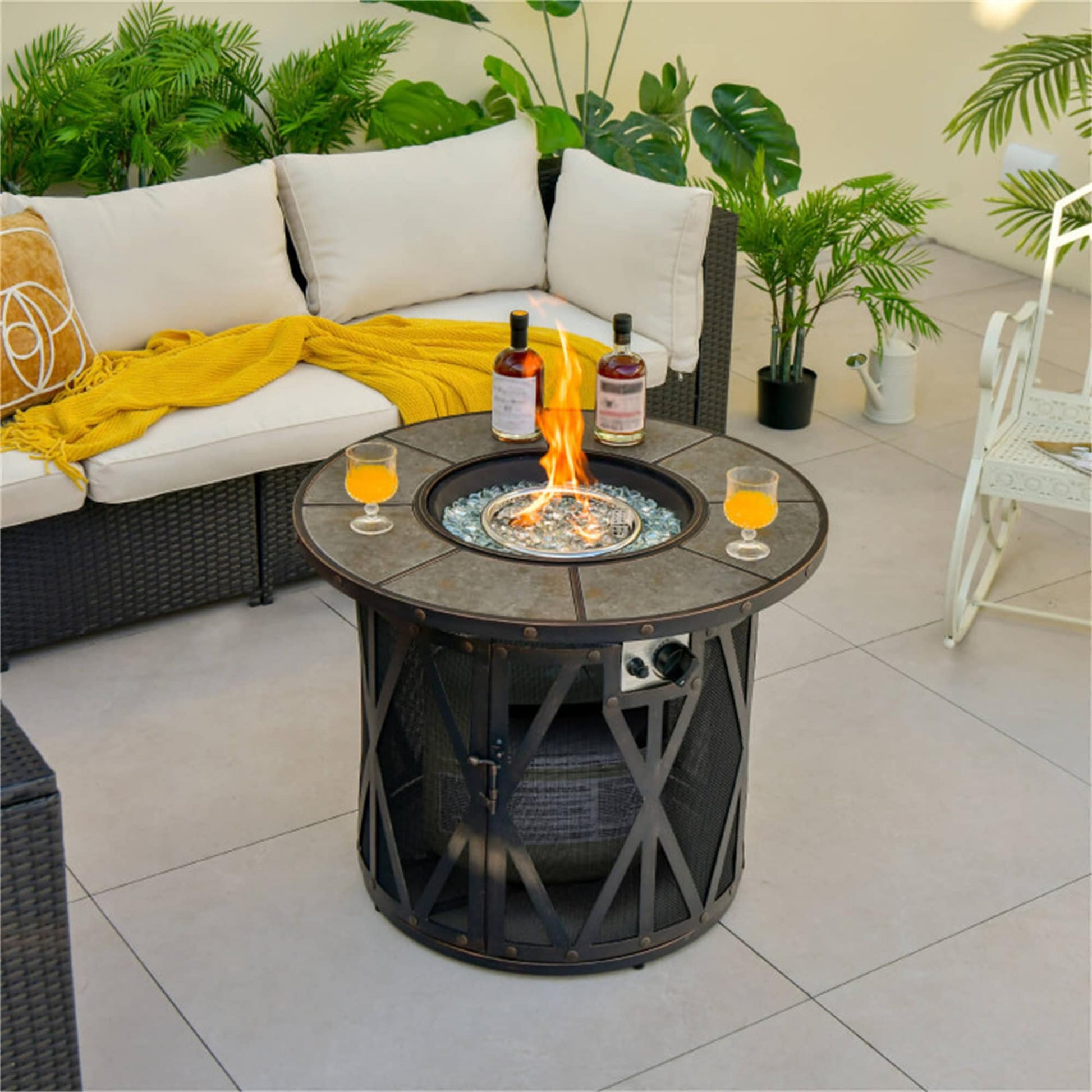 BABOOM Gas Fire Pits 32-in W Black Portable Stainless steel Round Liquid propane Fire pit table