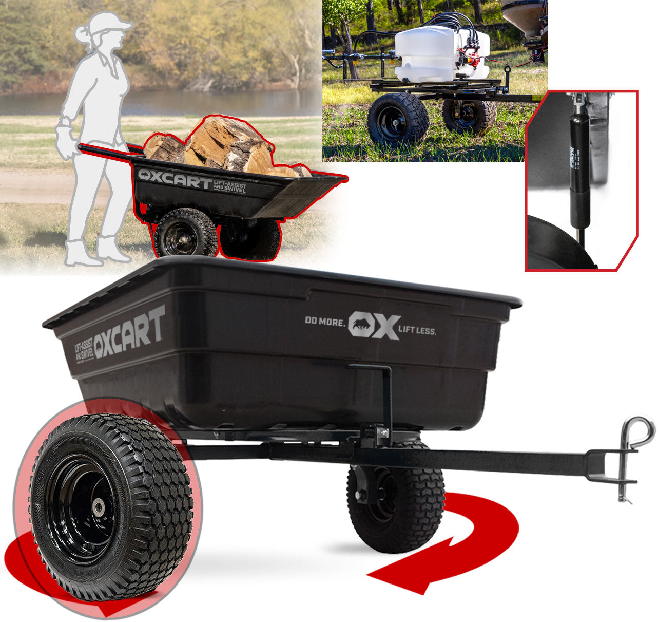 OxCart 15-cu ft Poly Dump Cart, Convertible to Push, 1250 lbs. Load Capacity, Hydraulic Lift-Assist GTMXP3L116A