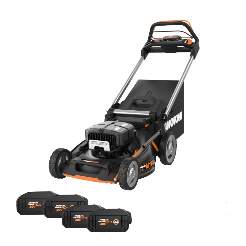 WORX Nitro Power Share 80-volt 21-in Cordless Self-propelled Lawn Mower 5 Ah (4-Batteries and Charger Included) WP781