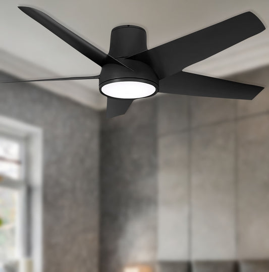 Minka Aire Chubby II 58-in Black Integrated LED Indoor/Outdoor Flush Mount Smart Ceiling Fan with Light and Remote (5-Blade) F782L-CL