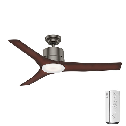 Hunter Piston 52-in Integrated LED Outdoor Brushed Slate with Coffee Beech Blades Ceiling Fan With Light - Remote Included ( 3 -Blade ) 2844604