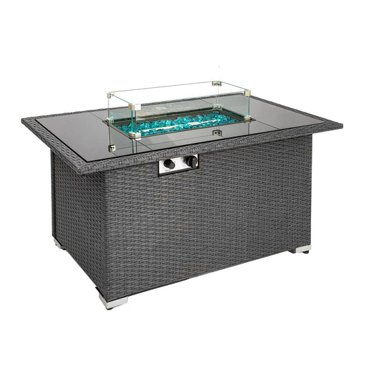 Bybafun 44-in W Brown Steel Rectangle Liquid propane Fire table