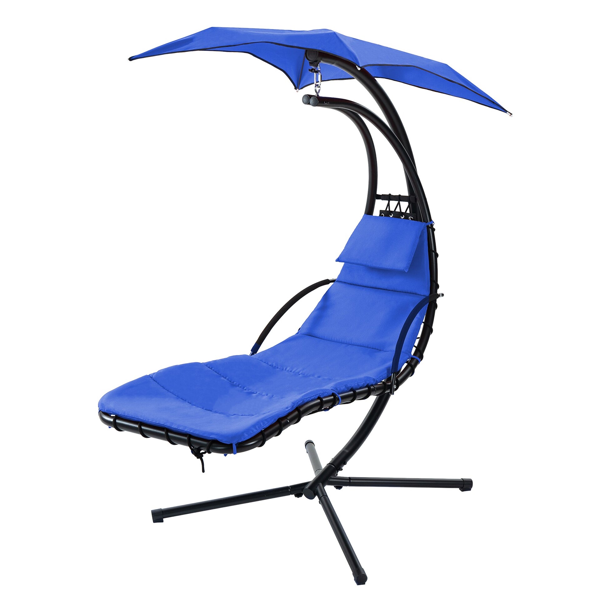 Xspracer PC Navy Blue Metal Frame Hanging Chaise Lounge Chair with Black Cushioned Seat