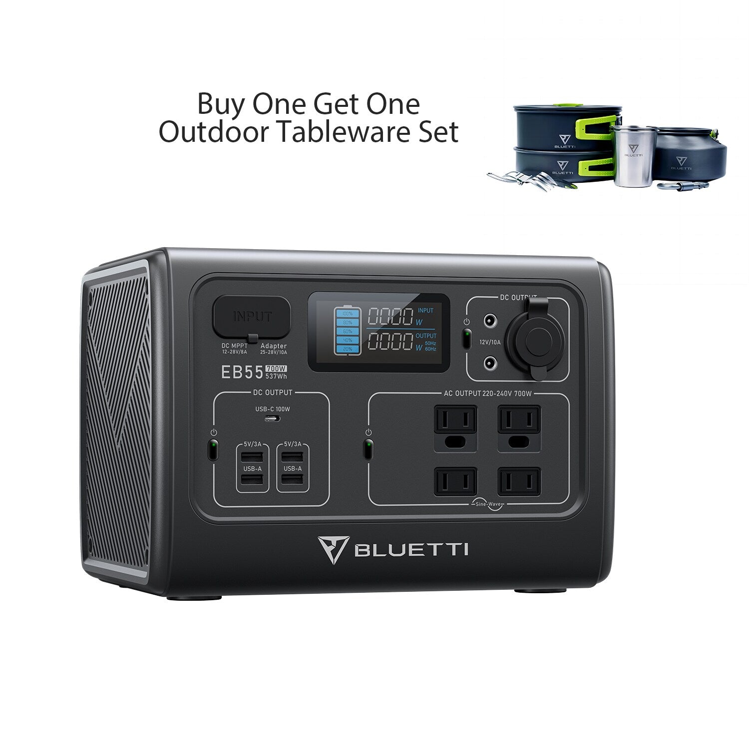 BLUETTI 537Wh 700-Watt Portable Power Station EB55