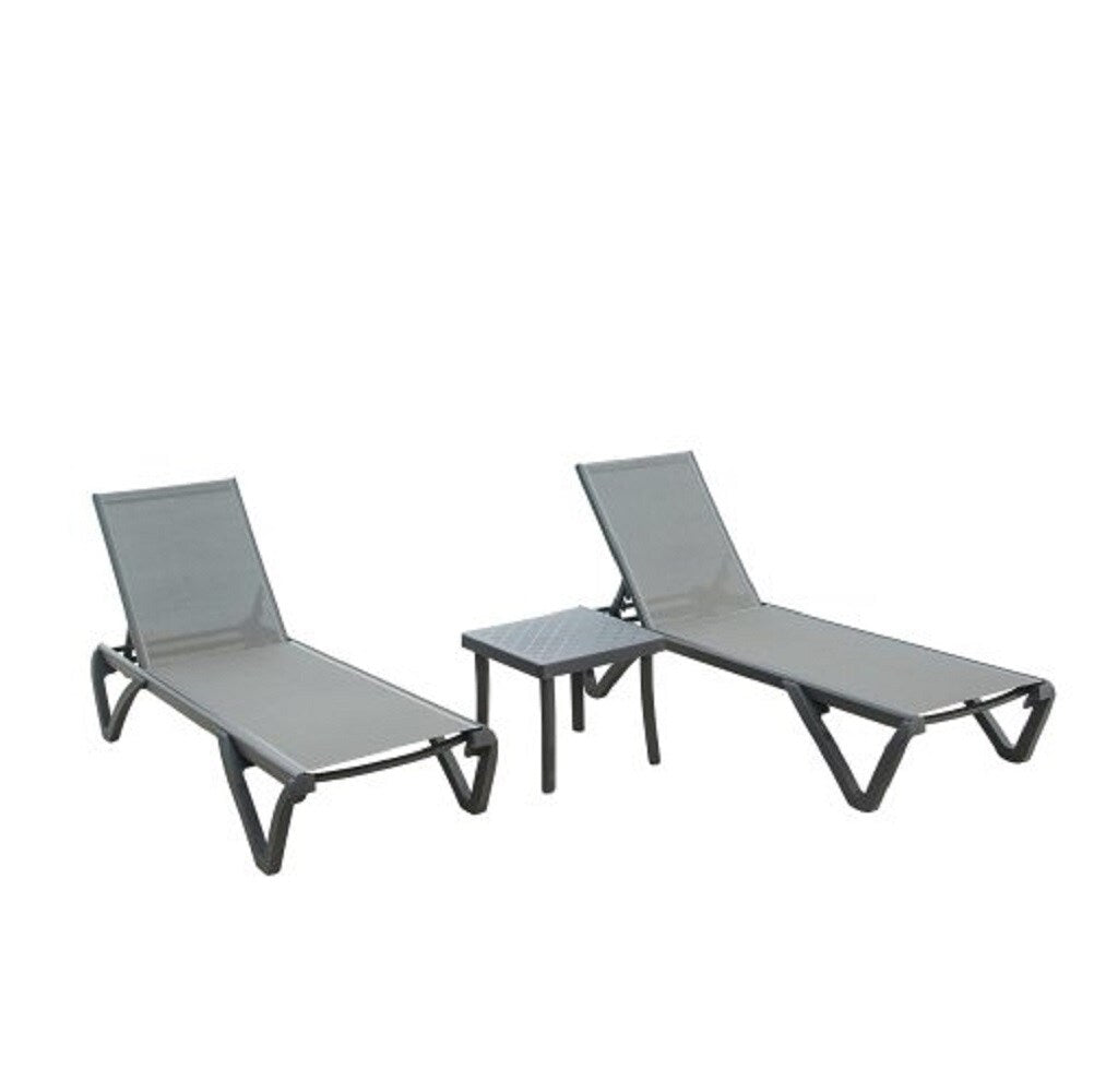 ZAKLOOP Patio Chaise Lounge Chair Set of 2 Stackable Gray Stationary Chaise Lounge Chair with Gray Mesh Seat
