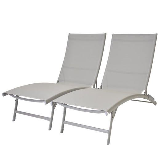 Vivere Clearwater Set of 2 Stackable Gray Aluminum Frame Stationary Chaise Lounge Chair with Gray Sling Seat