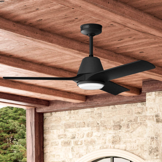 Hunter Aeronaut ENERGY STAR SIMPLEconnect 52-in Integrated LED Outdoor Smart Matte Black with Matte Black Blades Propeller Ceiling Fan With Light - Remote Included ( 3 -Blade ) 6535508