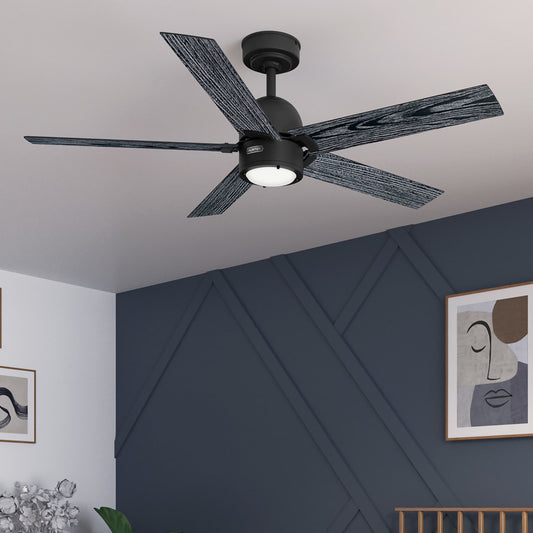 Hunter Erling ENERGY STAR 52-in Integrated LED Matte Black with Salted Black Blades Ceiling Fan With Light and Remote ( 5 -Blade ) 6535503