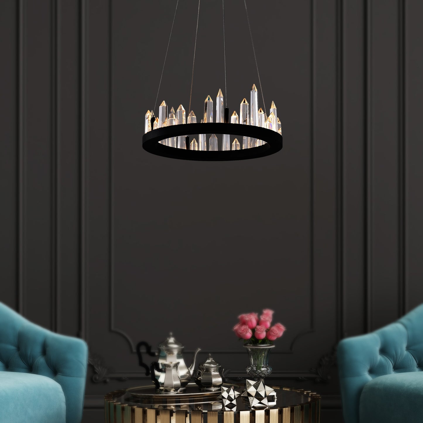 CWI Lighting Juliette Black Transitional Integrated LED For Use in Bathrooms, Bedrooms, Dining Rooms, Foyers, Kitchens, Living Rooms Chandelier