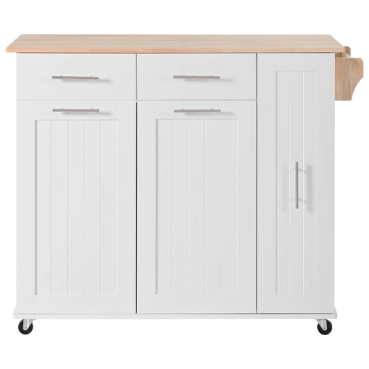 Kahomvis White MDF Base with Wood Wood Top Rolling Kitchen Island ( 17.7-in x 43.3-in x 37-in )