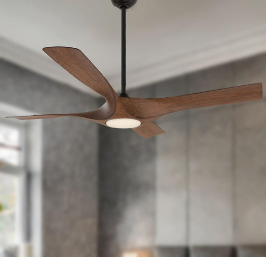 Minka Ceiling Fan Co. Rowland 56-in Color-Changing Integrated LED Outdoor Matte Black with Distressed Koa Blades Ceiling Fan With Light - Remote Included ( 4 -Blade ) 5127869
