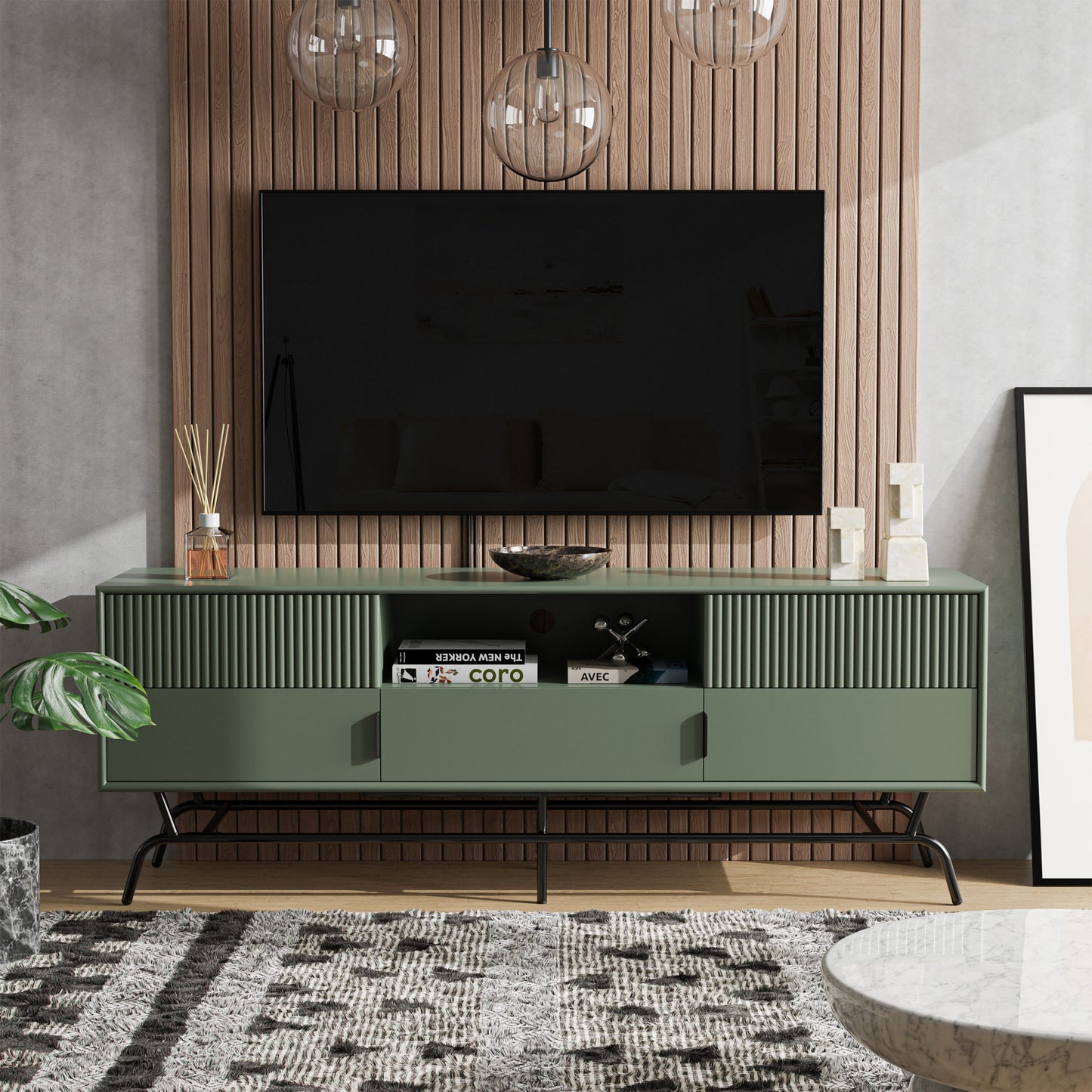 Furniture of America Yaztra Modern/Contemporary Sage Green, Black TV stand ( Accommodates TVs up to 65-in )