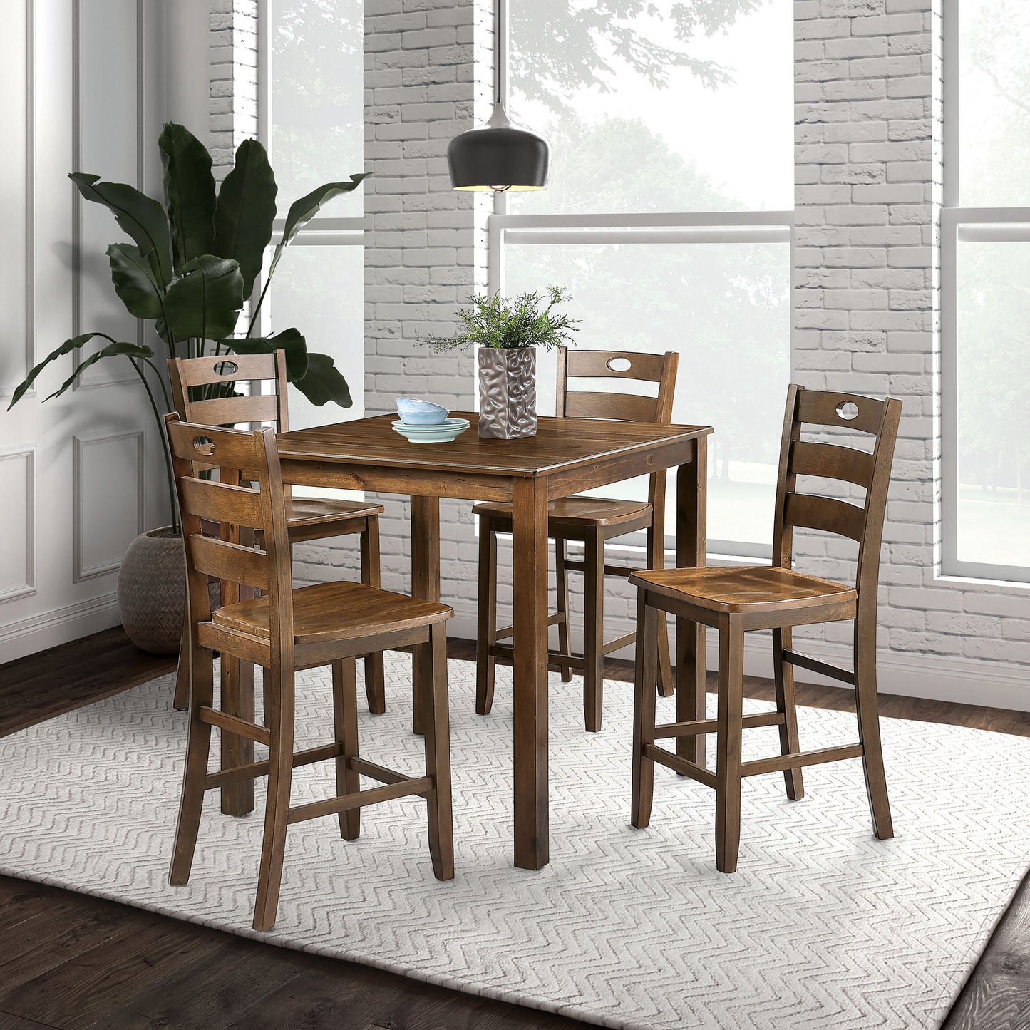 Furniture of America Bravo Walnut Transitional Dining Room Set with Square Table ( Seats 4 )
