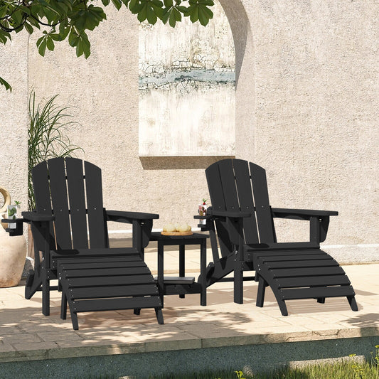 VOUA Adirondack Chairs with 2 Foldable Ottomans and Table 5 -Piece Patio Conversation Set