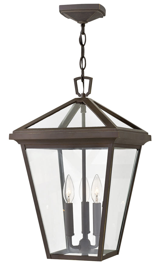 Hinkley Alford Place 3 -Light Oil Rubbed Bronze Traditional Clear glass Lantern Medium Outdoor Hanging Pendant light 6571130