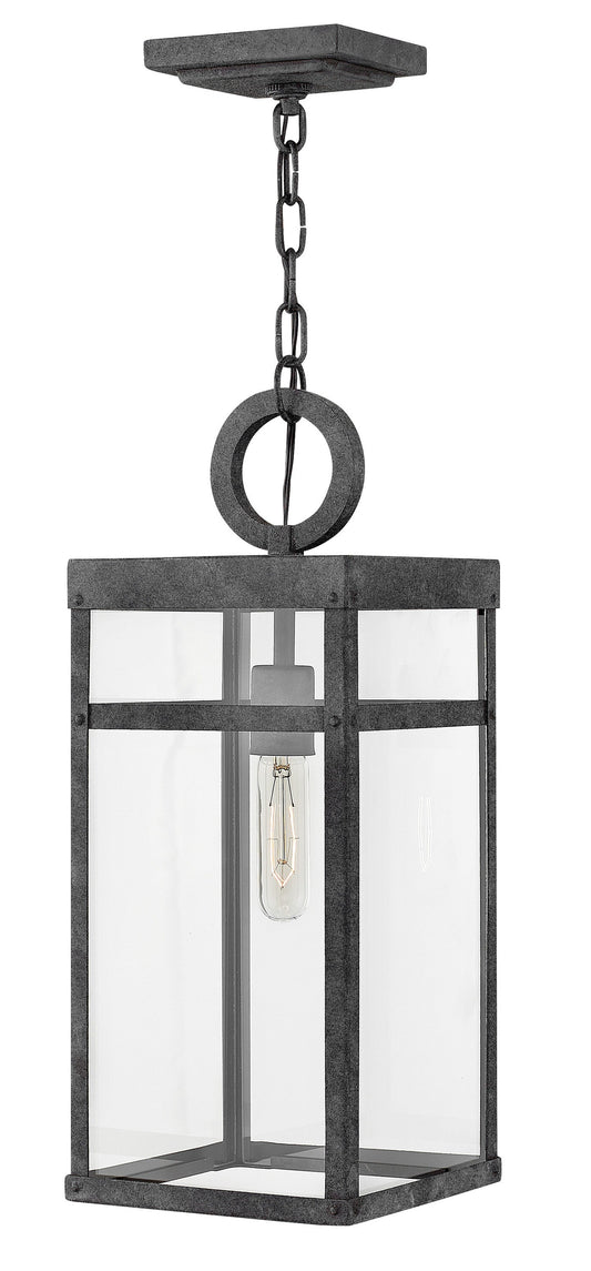 Hinkley Porter Aged Zinc Transitional Clear glass Rectangle Medium Indoor/Outdoor Hanging Pendant light 6588975