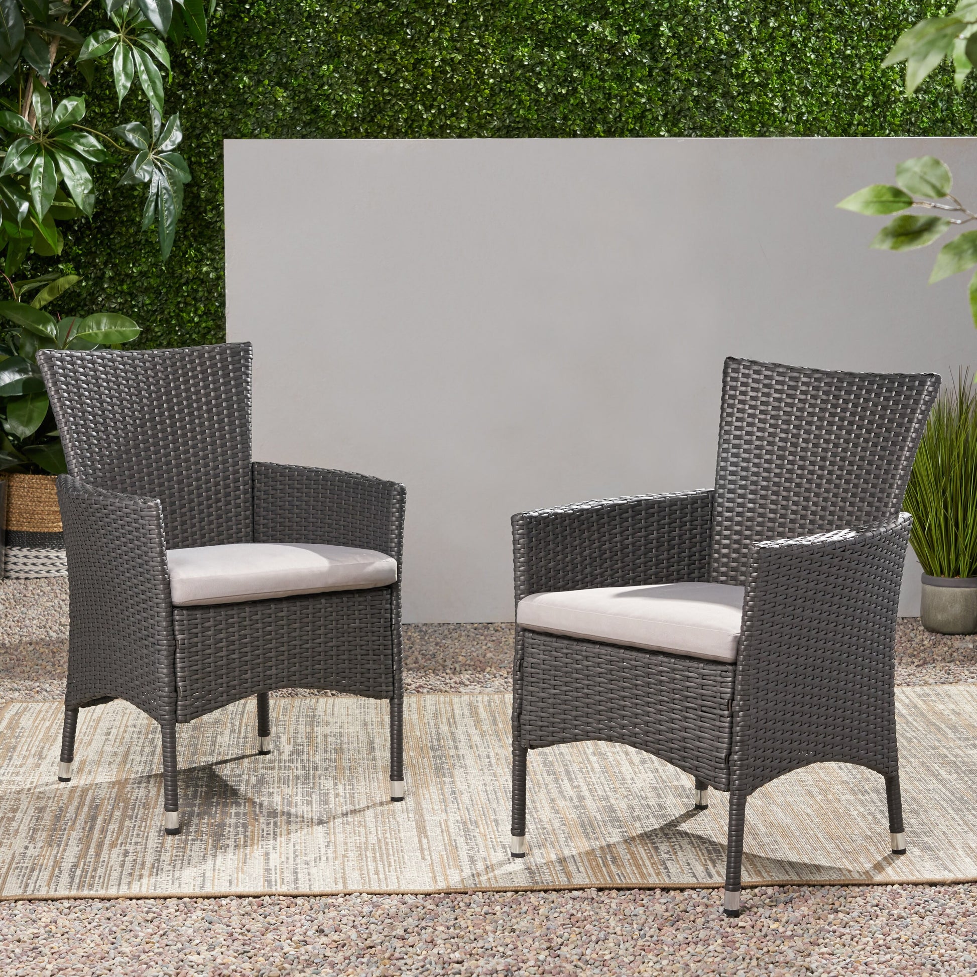 Moda Furnishings 2 -Piece Wicker Patio Conversation Set with Gray Cushions