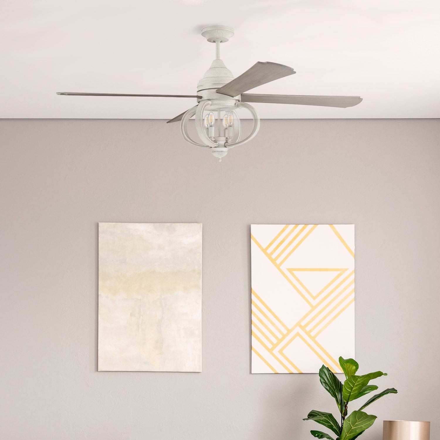 Craftmade Augusta 60-in Cottage White with Driftwood Blades Ceiling Fan With Light - Remote Included ( 4 -Blade ) 1604532