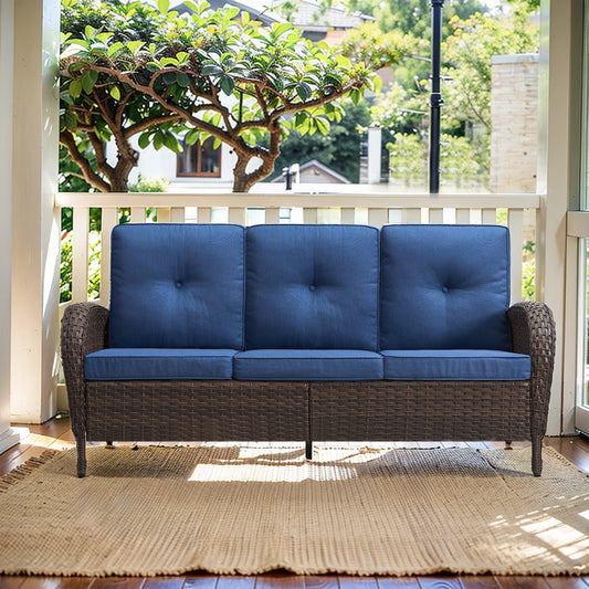  PASOFA-T Wicker Outdoor Sofa with Navy Cushions and Steel Frame