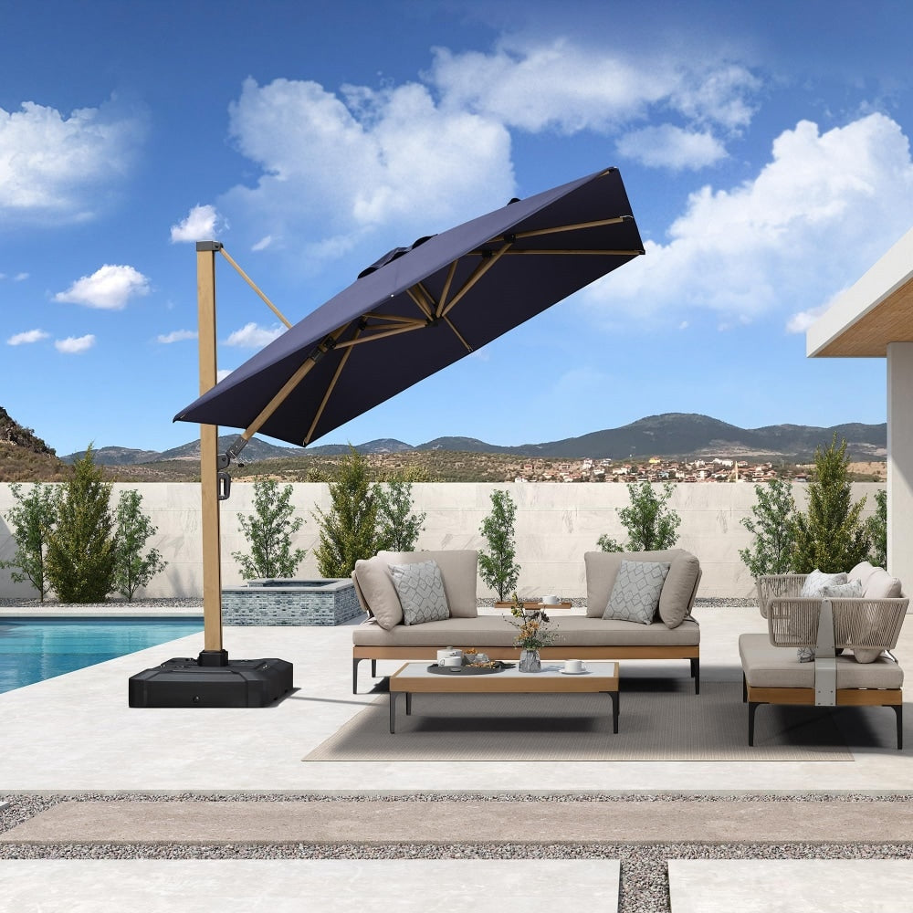 PURPLE LEAF 9-ft Aluminum Navy No-tilt Cantilever Patio Umbrella