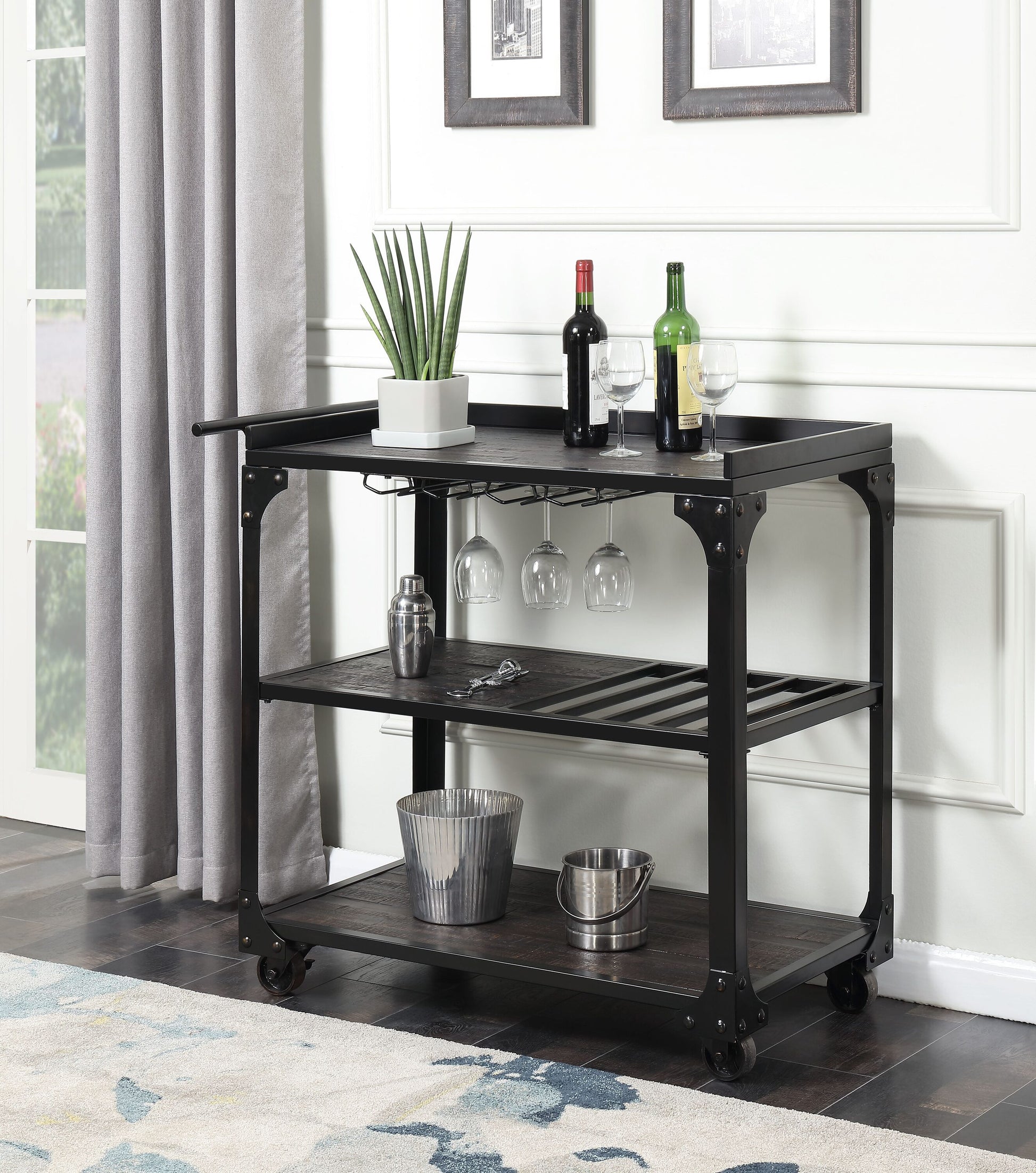 Runesay Black Steel Base with Steel Metal Top Rolling Kitchen Cart ( 40-in x 20-in x 36-in )