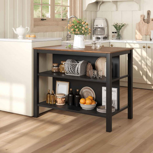 Runesay Black MDF Base with MDF Wood Top Kitchen Island ( 36-in x 45-in x 27-in )