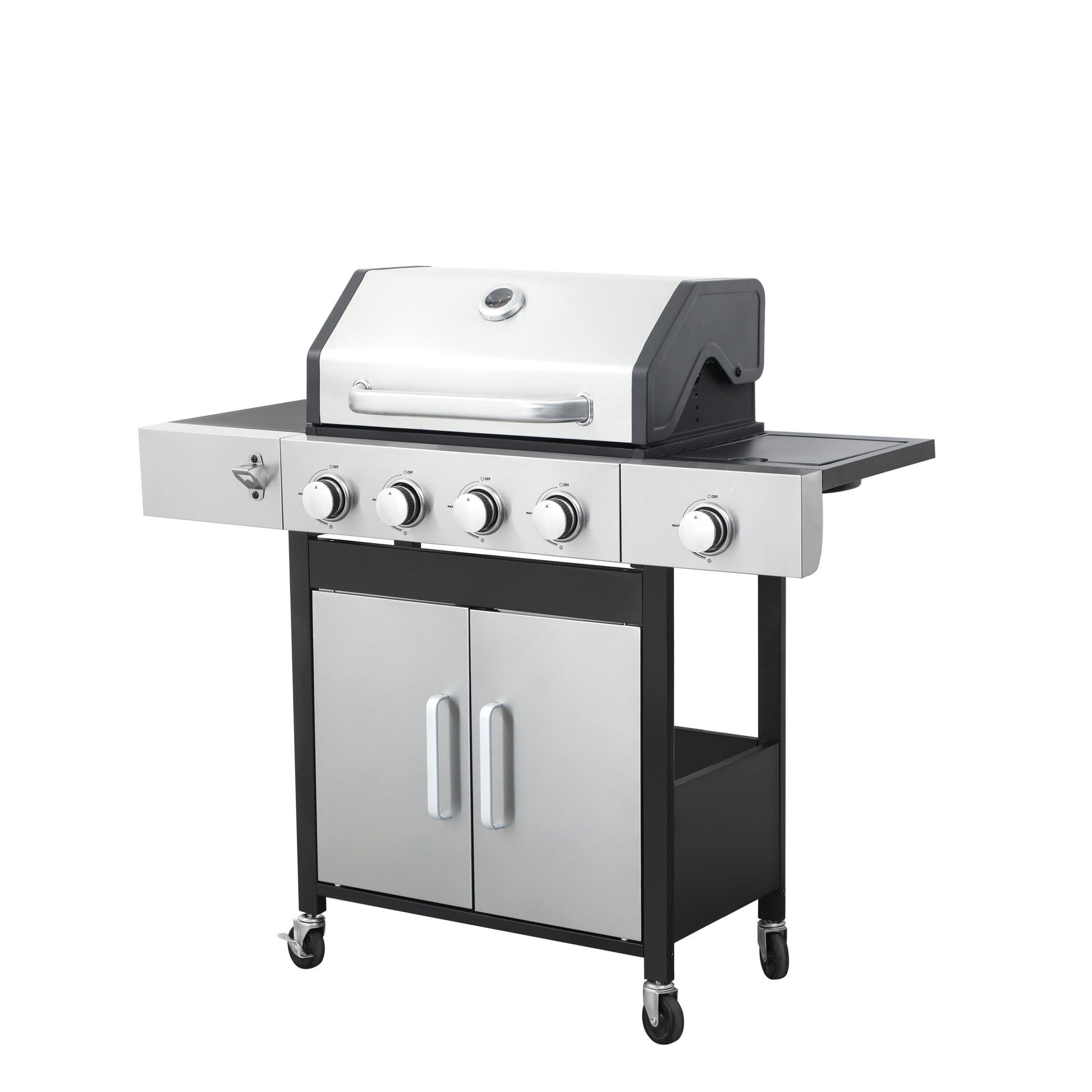 Mondawe Black and Silver 4 -Burner Liquid Propane Gas Grill