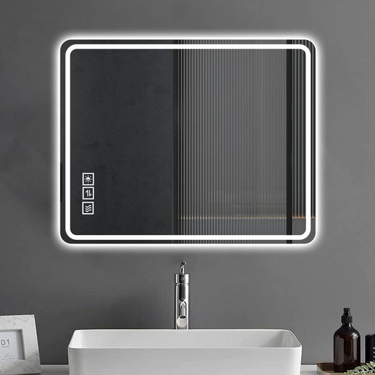 Bayfeve 40-in x 32-in Beveled Frameless Rectangle Dimmable Lighted Fog Free Bathroom Vanity Mirror ( Clear )