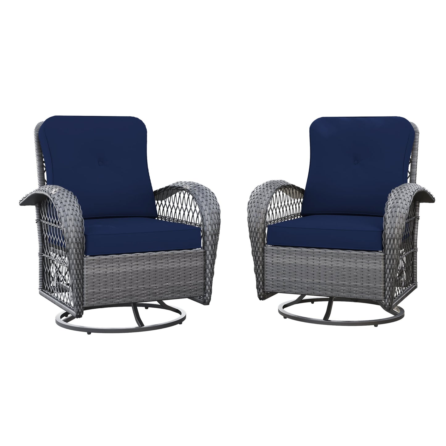 Patio Watcher Rocking Chair 2 -Piece Rattan Patio Conversation Set with Blue Cushions