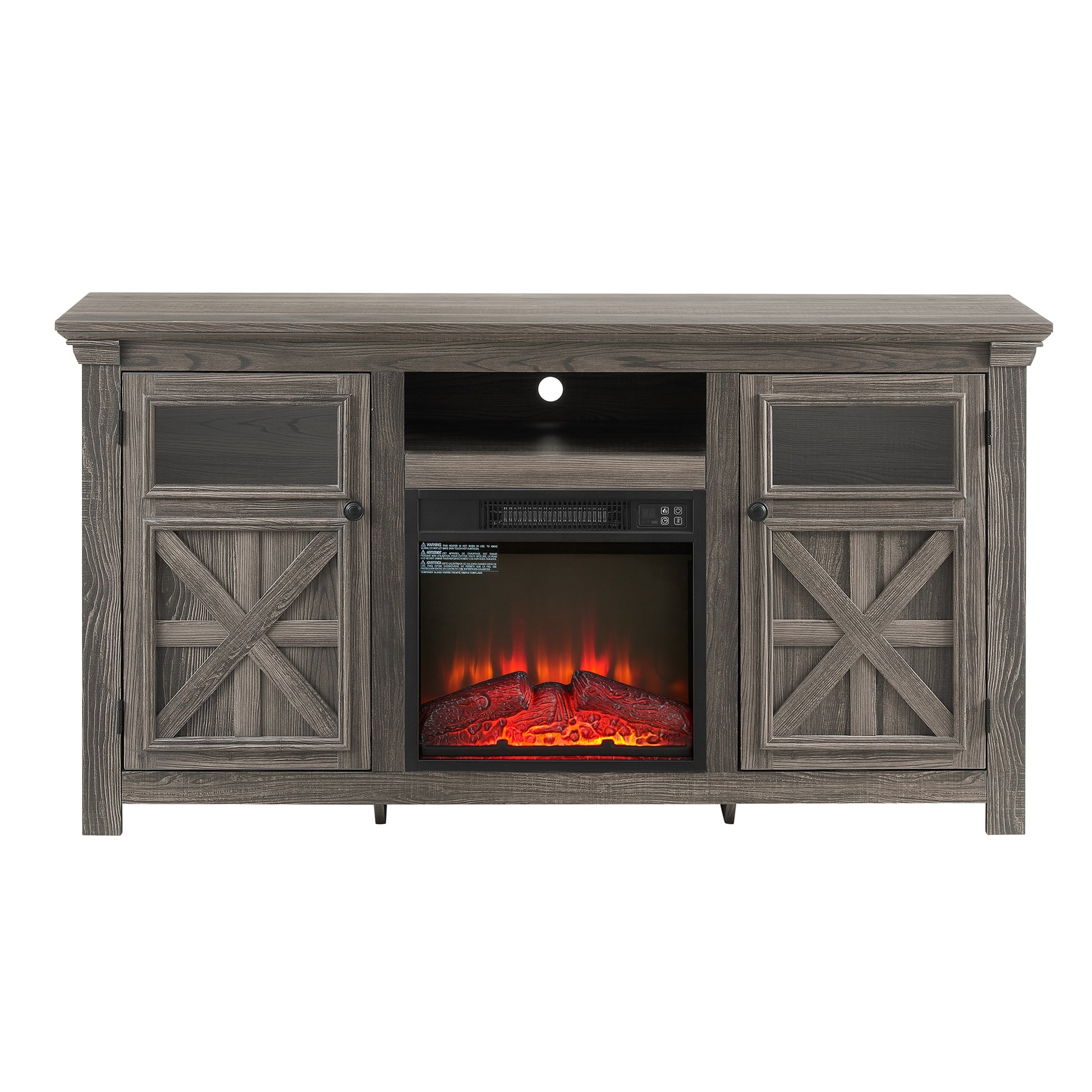 SINOFURN 60.2-in W Gray TV Stand with Fan-forced Corner or flat wall Electric Fireplace with Remote Control Included