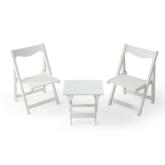 Forclover HIPS Foldable Small Table and Chair Set 3 -Piece Patio Conversation Set