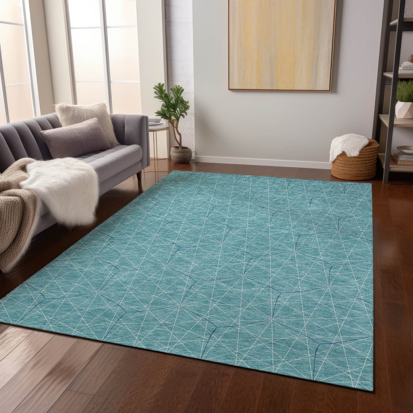 Addison Rugs Chantille ACN987TE 10 x 14 (ft) Teal Rectangular Indoor/Outdoor Geometric Pet Friendly Area rug