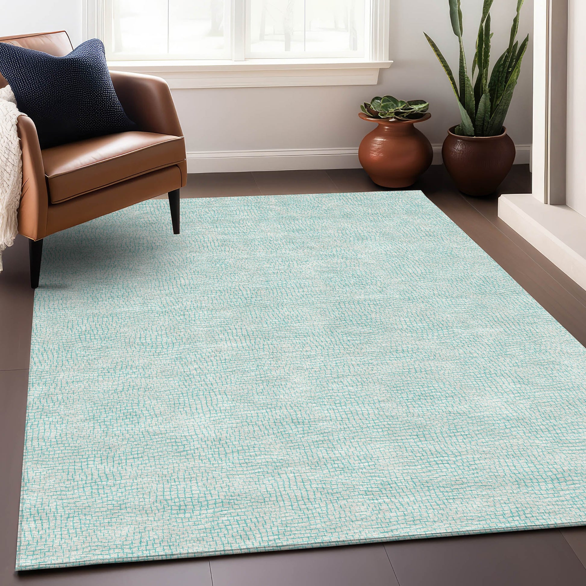 Addison Rugs Chantille ACN1058AQ 9 x 12 (ft) Aqua Rectangular Indoor/Outdoor Geometric Machine washable Pet Friendly Area rug