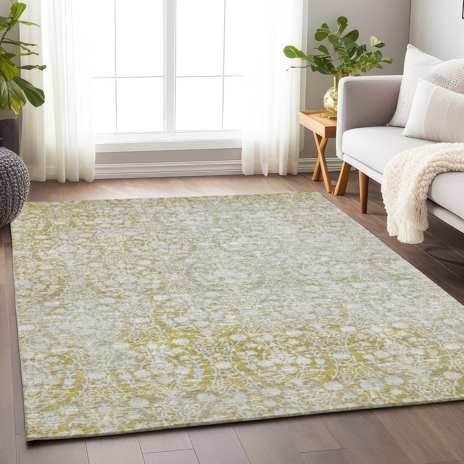 Addison Rugs Chantille ACN1231GO 9 x 12 (ft) Gold Rectangular Indoor/Outdoor Geometric Machine washable Pet Friendly Area rug