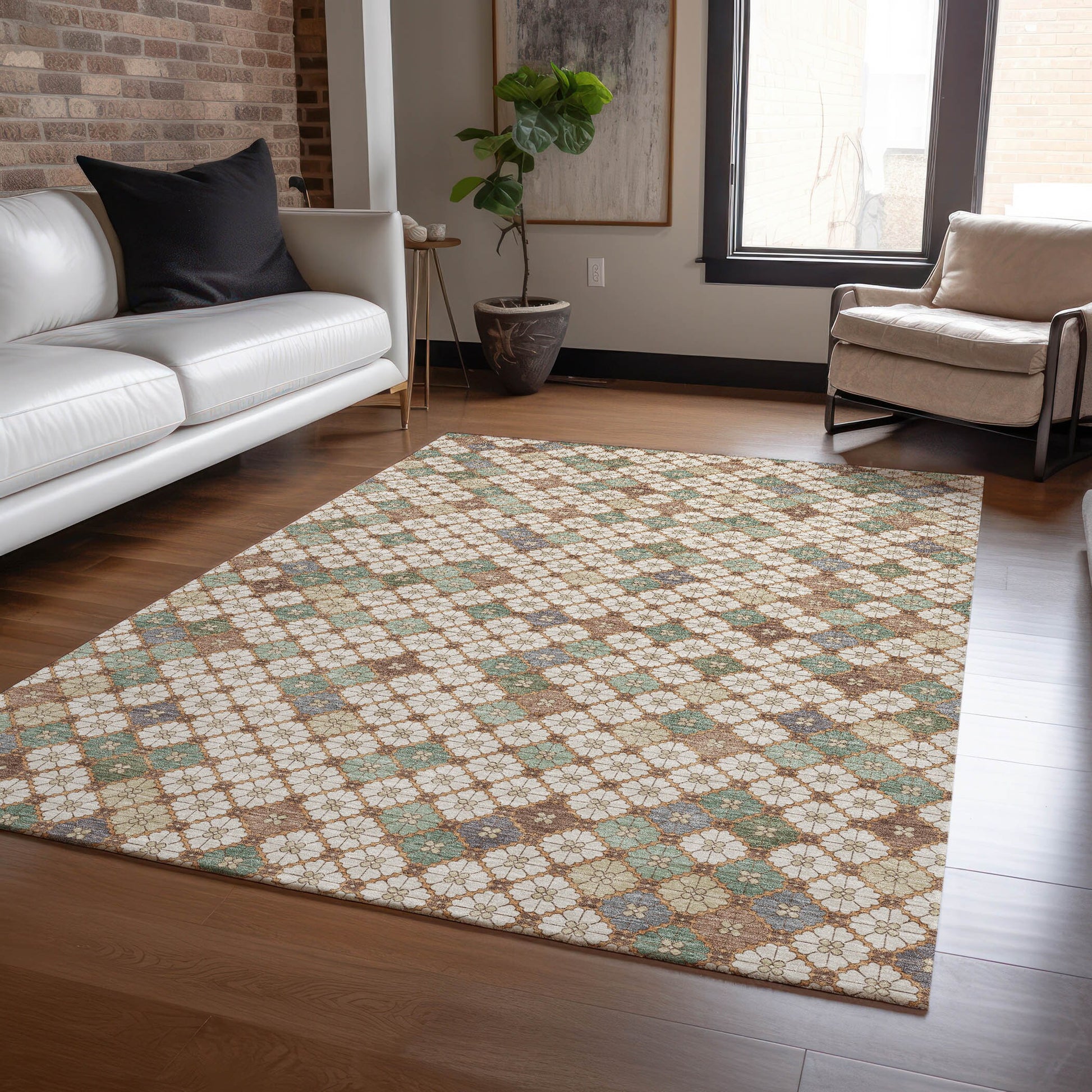 Addison Rugs Chantille ACN1837BG 9 x 12 (ft) Loomed Beige Rectangular Indoor/Outdoor Geometric Machine washable Pet Friendly Area rug