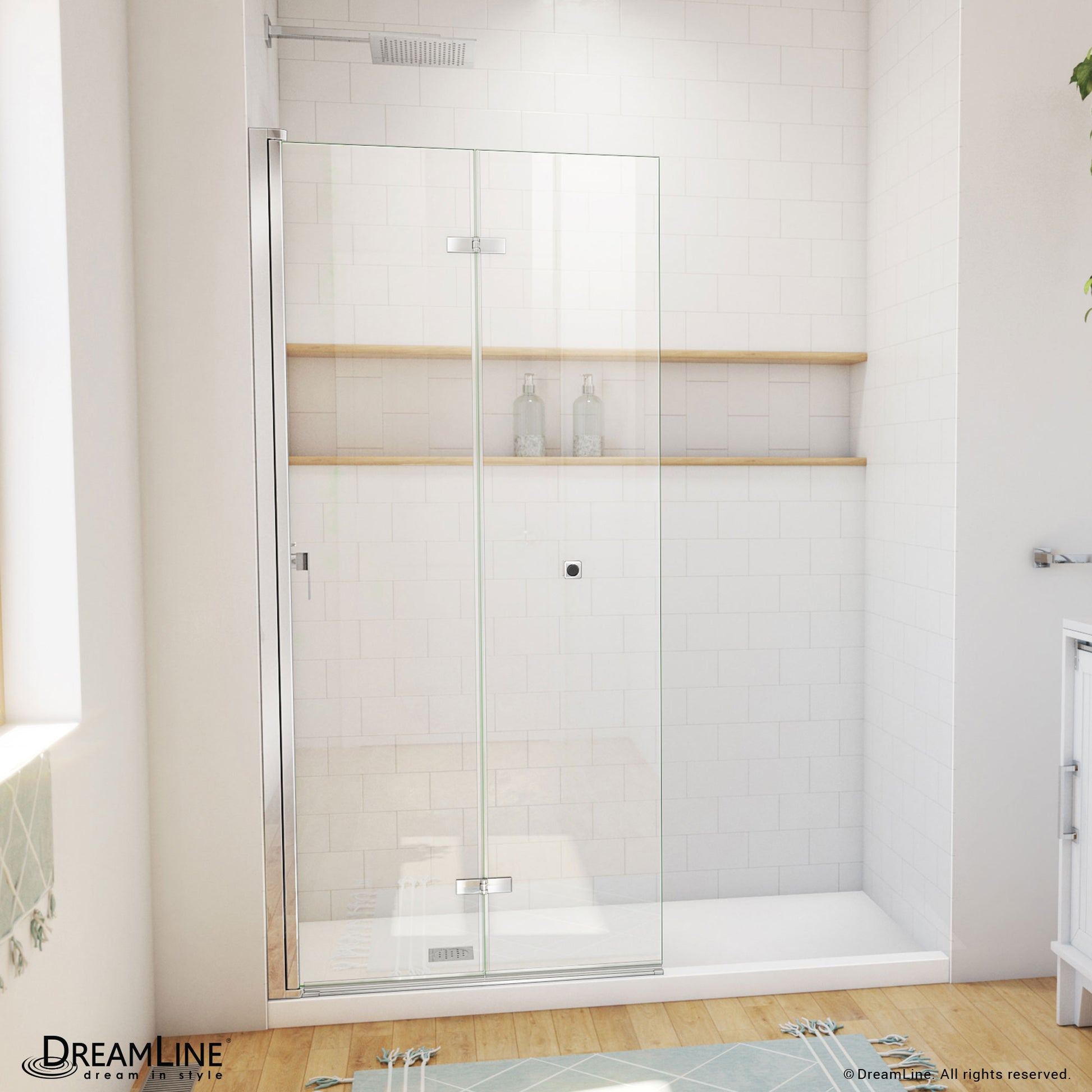 DreamLine Aqua-Q Fold Chrome 33-1/2-in W x 72-in H Frameless Clear Glass Bifold Shower door