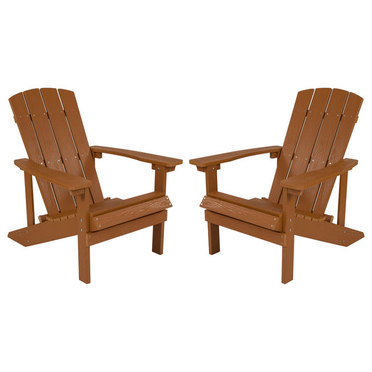 Flash Furniture Charlestown Set of 2 Brown Resin Frame Stationary Adirondack Chair with Slat Seat