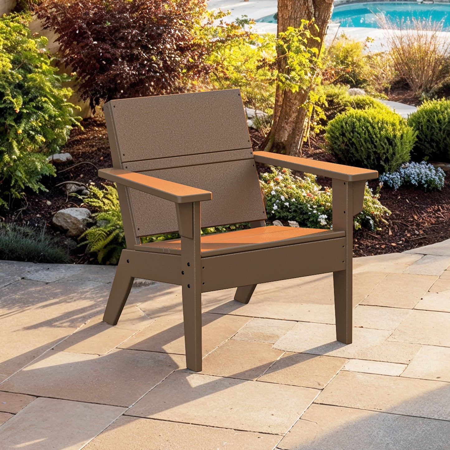 Origin 21 by POLYWOOD Irving Teak HDPE Frame Stationary Conversation Chair with Slat Seat