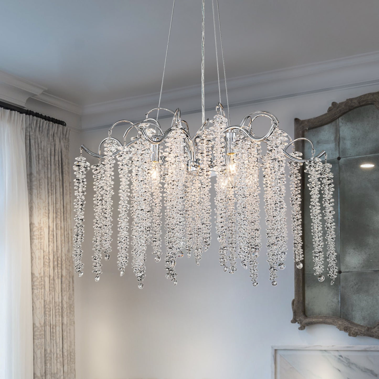 EDISLIVE 6 -Light Chrome Mid-century Crystal For Use in Bedrooms, Dining Rooms, Foyers, Kitchens, Living Rooms Chandelier