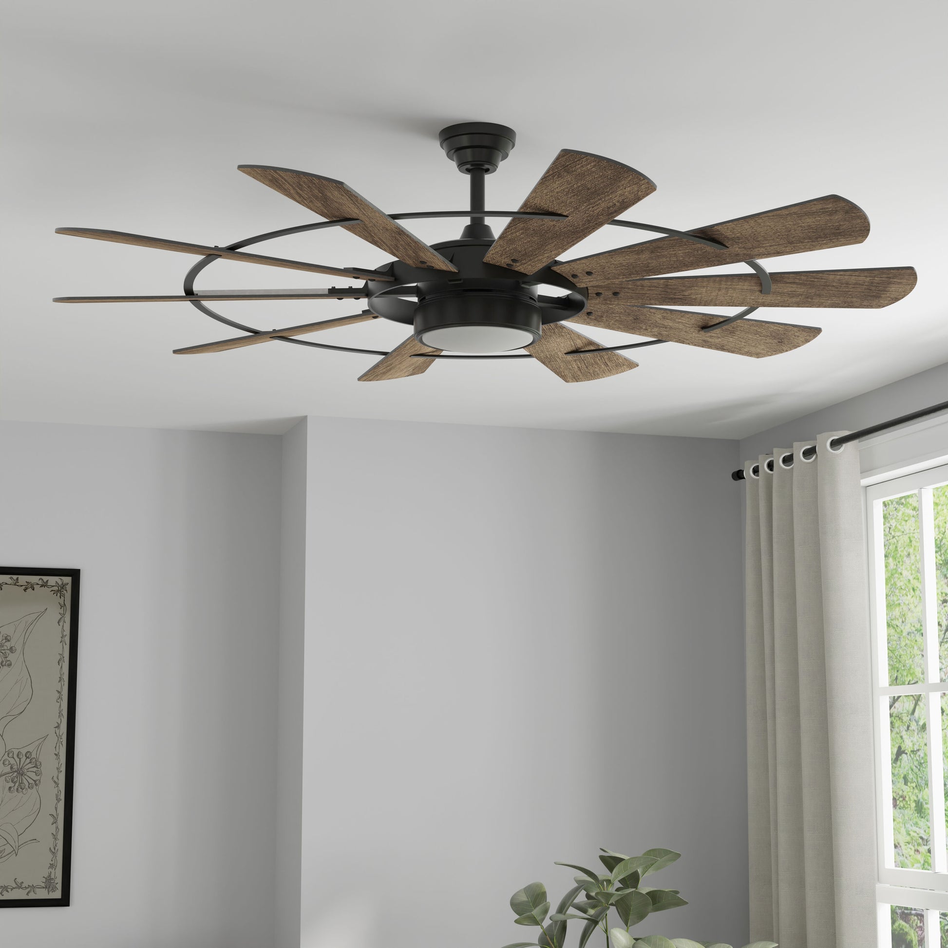 Harbor Breeze Henderson 60-in Integrated LED Matte Black with Rustic Weathered Oak Blades Ceiling Fan With Light - Remote Included ( 10 -Blade )