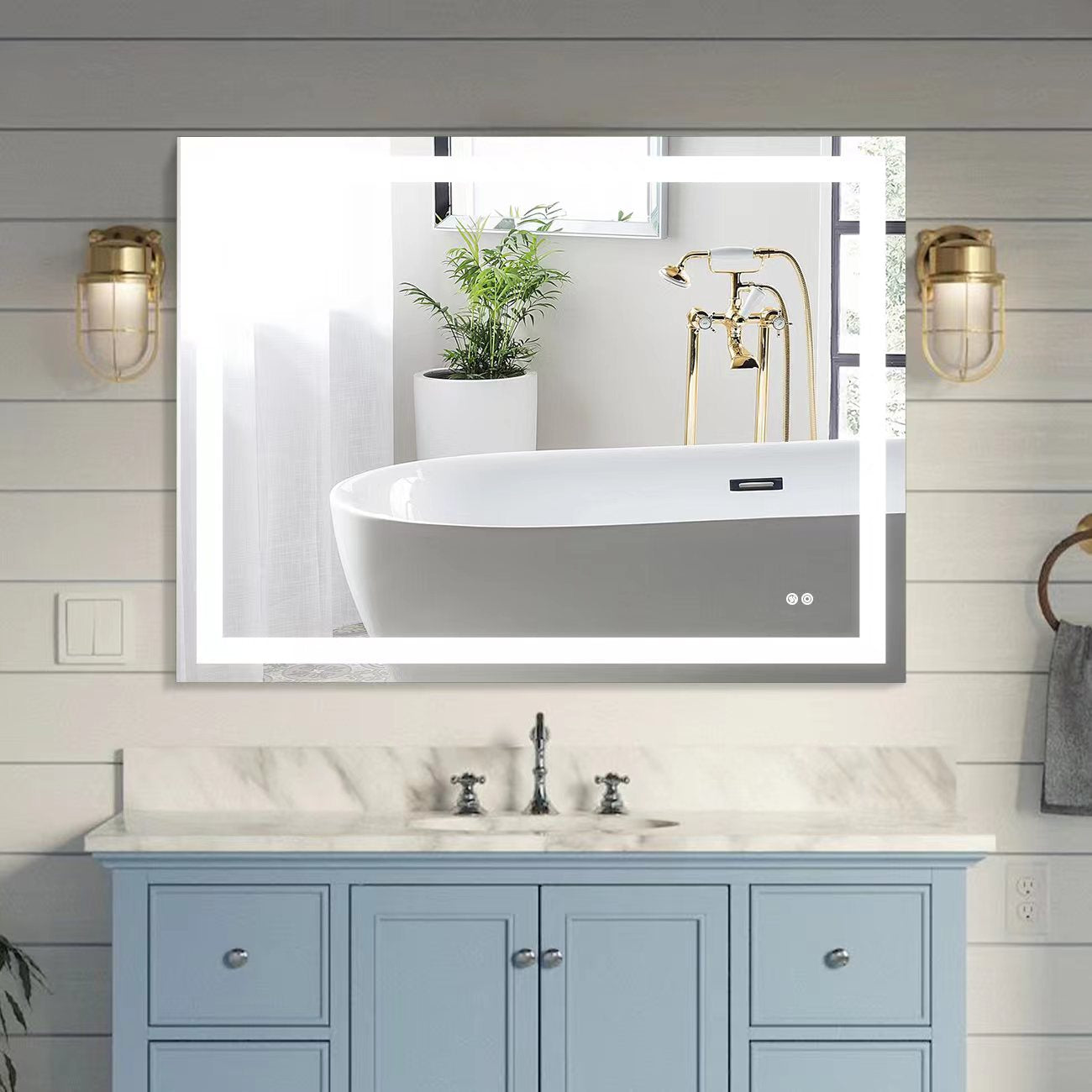 Forclover 48-Inches x 36-Inches Polished Frameless Rectangle Dimmable LED Lighted Fog Free Bathroom Vanity Mirror ( Sliver )