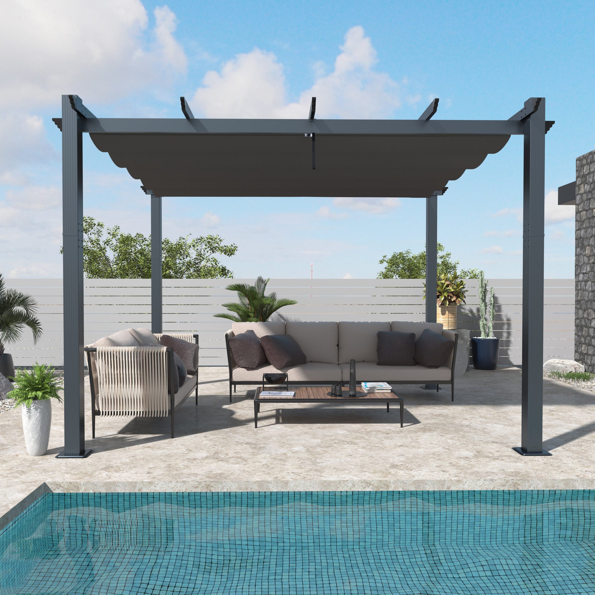 VEIKOUS 10-ft W x 10-ft L x 8-ft H Gray Metal Freestanding Pergola with Canopy