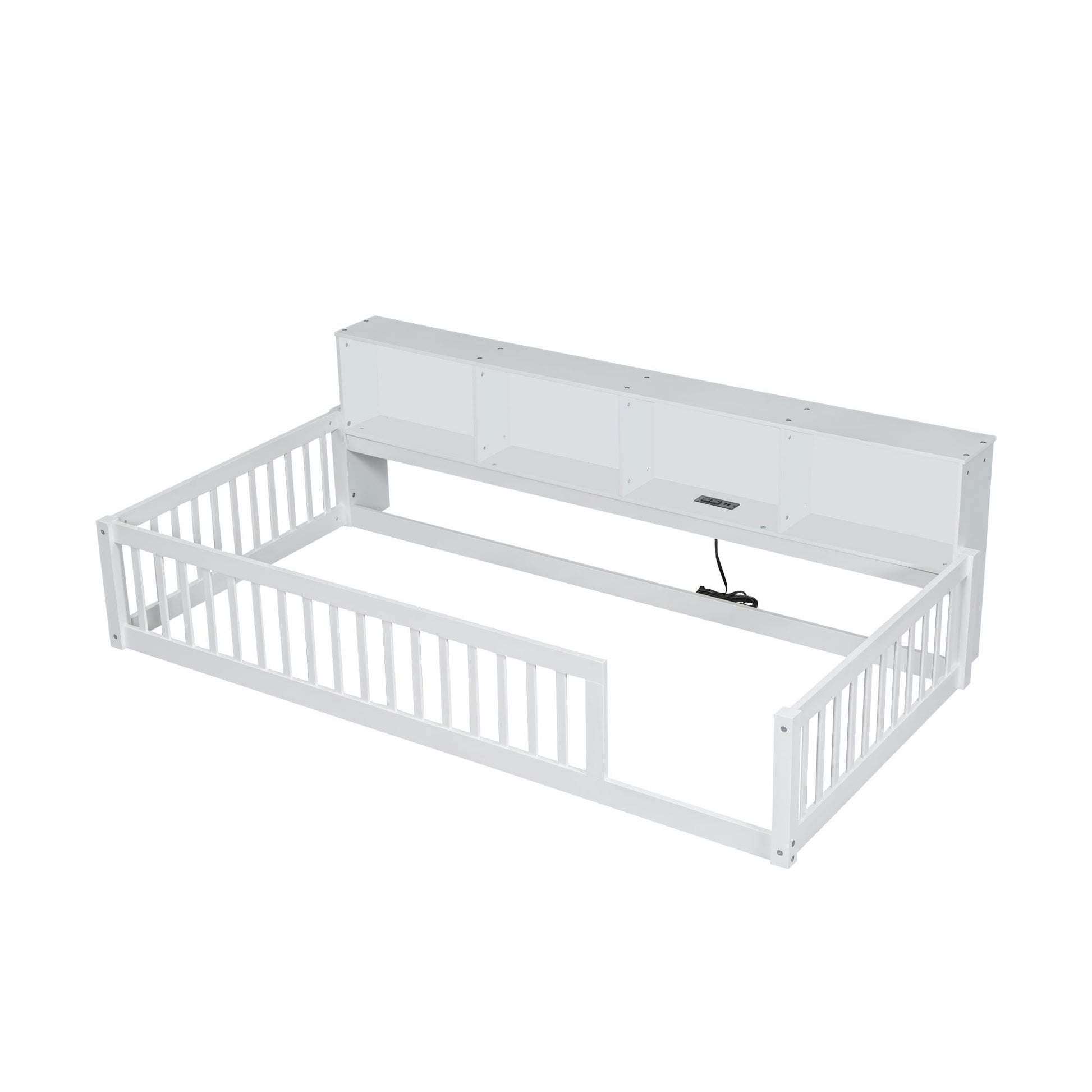 Qualler Twin White Wood Bed Frame with Headboard