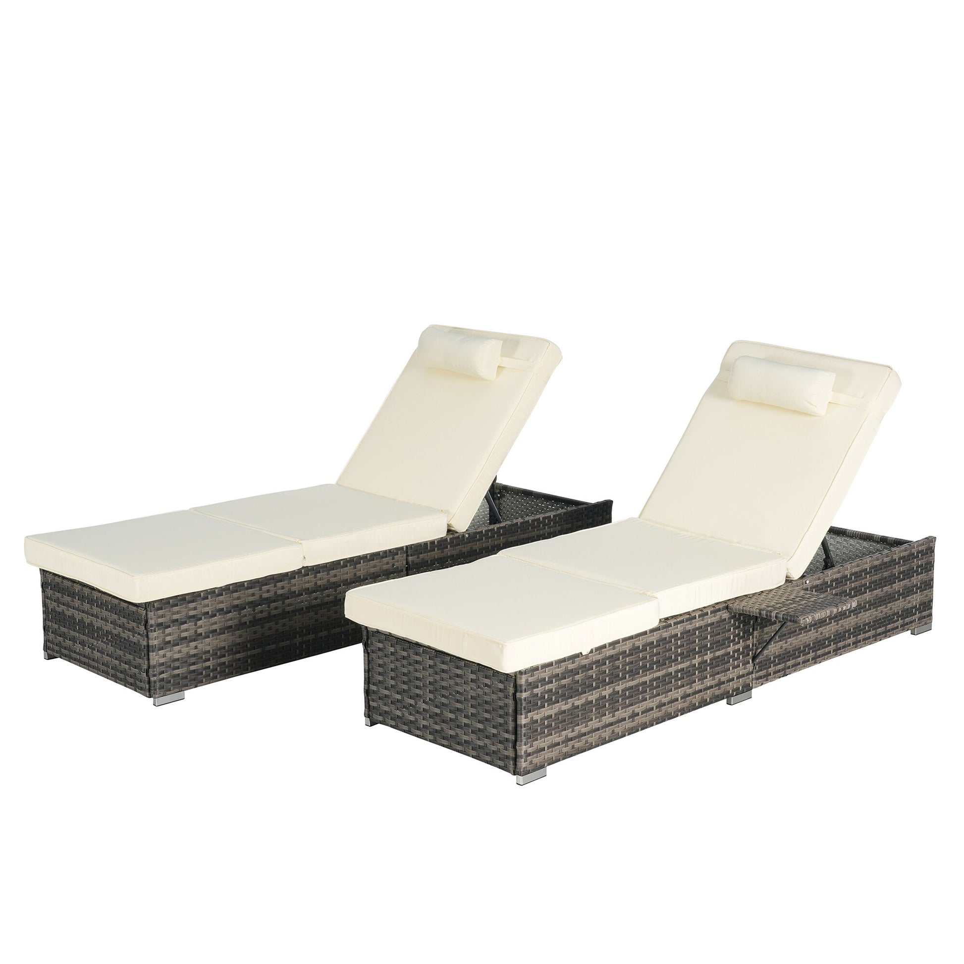 SINOFURN Set of 2 Rattan Brown Metal Frame Stationary Recliner Chair with Beige Cushioned Seat