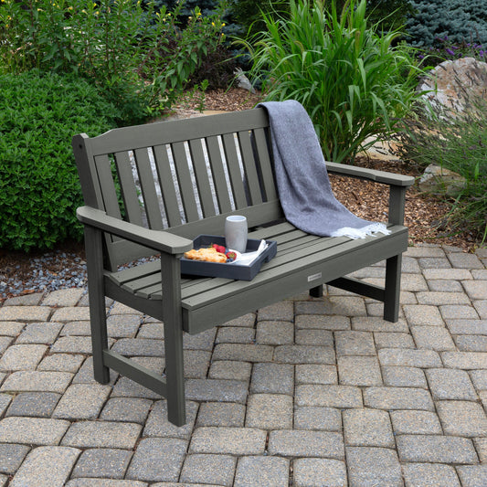 highwood Lehigh 50.1-in W x 34.7-in H Coastal Teak Plastic Garden Bench