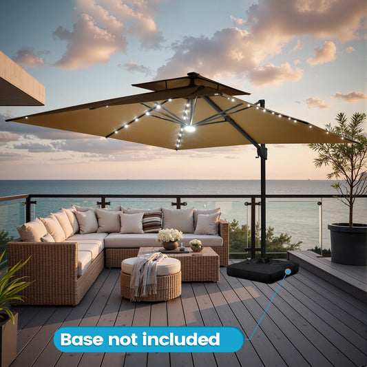 Crestlive Products 11-ft Aluminum Brown Crank Cantilever Patio Umbrella with Lights