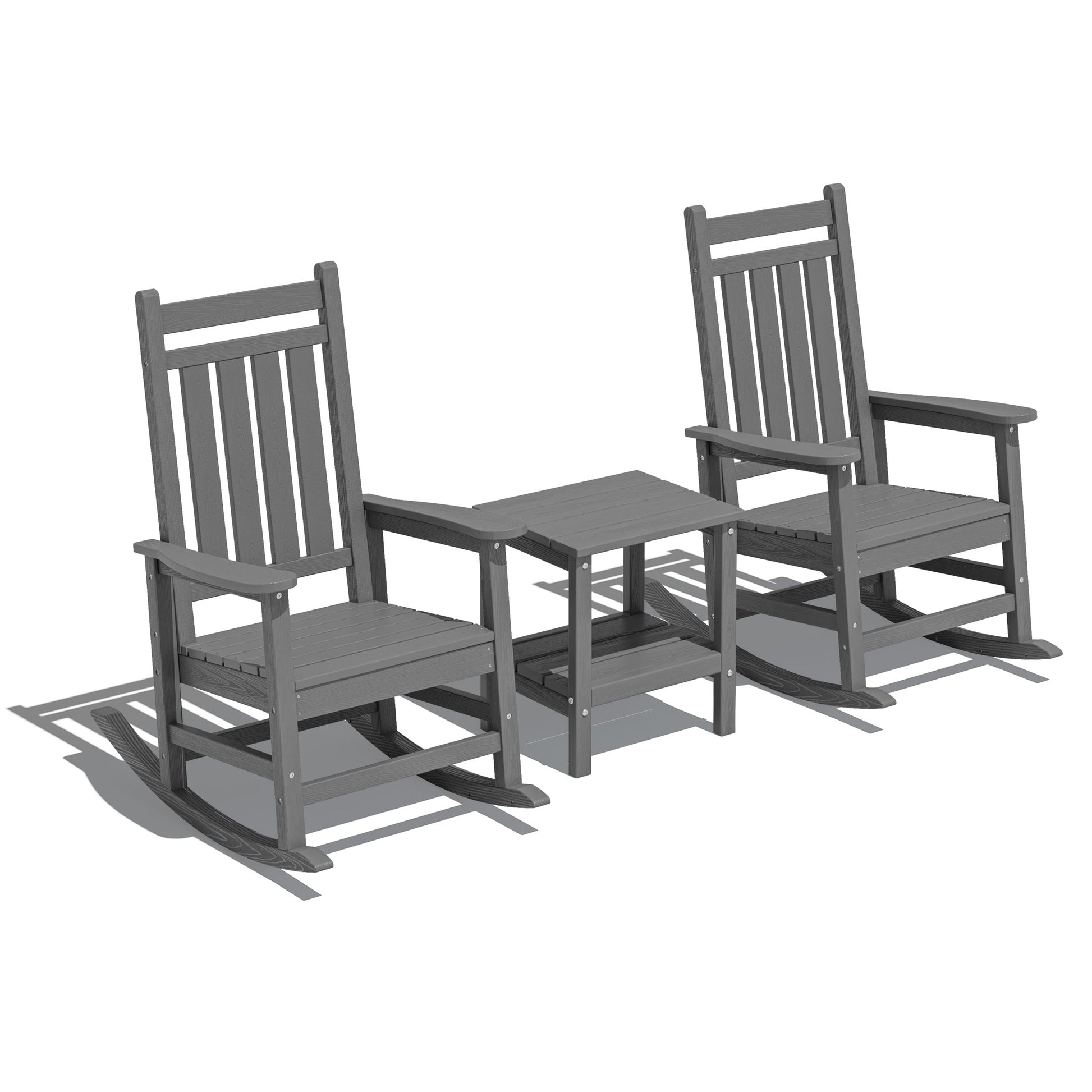 JEAREY HDPE High-back Patio Rocking Chair Set of 2 Gray HDPE Frame Rocking Chair with Slat Seat