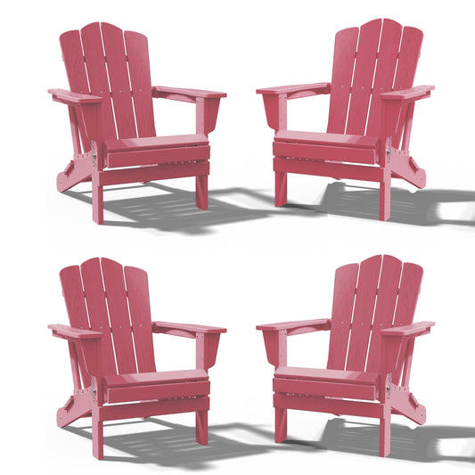 JEAREY HDPE Folding Adirondack Chair Set of 4 Set of 4 Stackable Pink HDPE Frame Stationary Adirondack Chair with Slat Seat