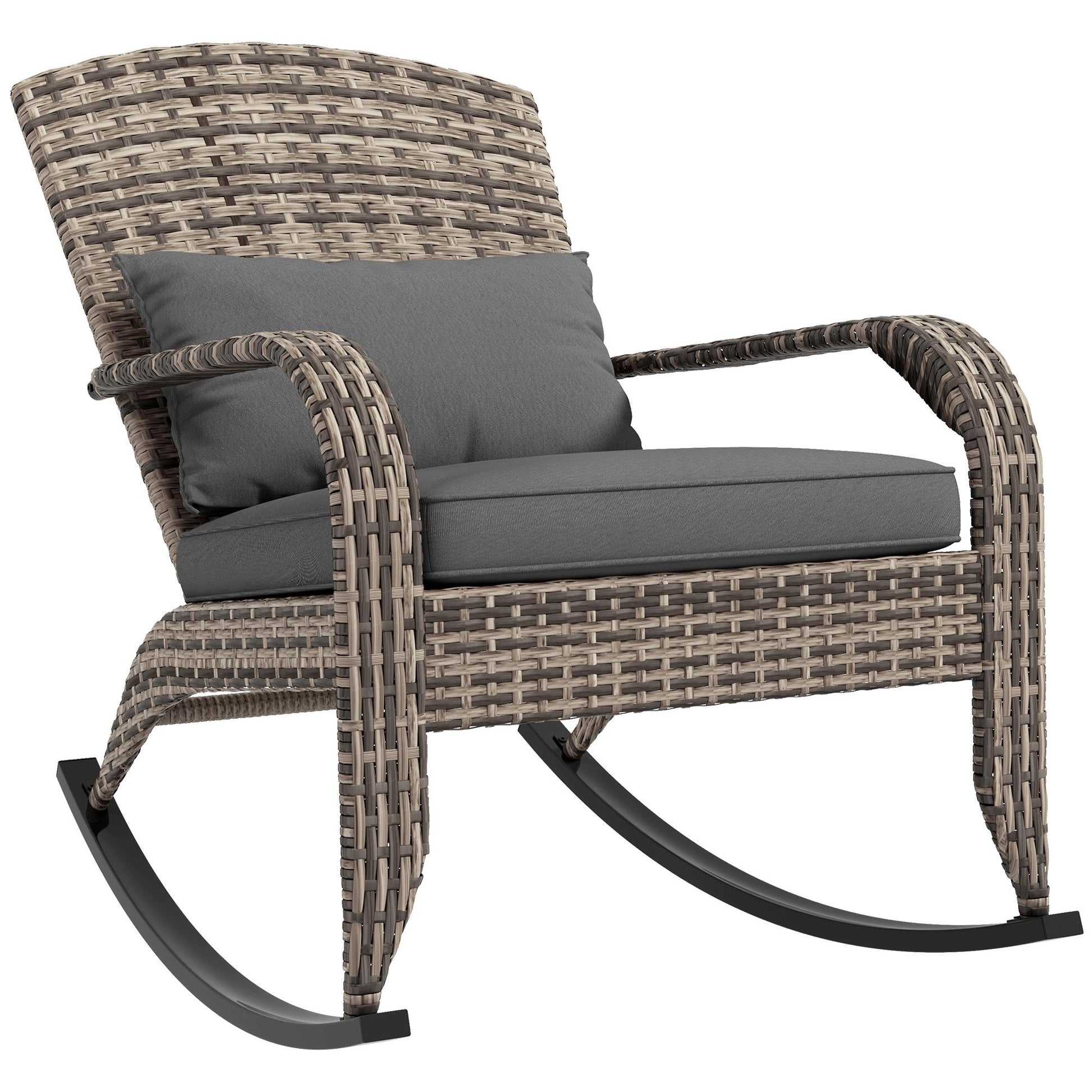 Bayfeve Outdoor Wicker Adirondack Rocking Chair Wicker Wicker Metal Frame Rocking Chair with Gray Cushioned Seat