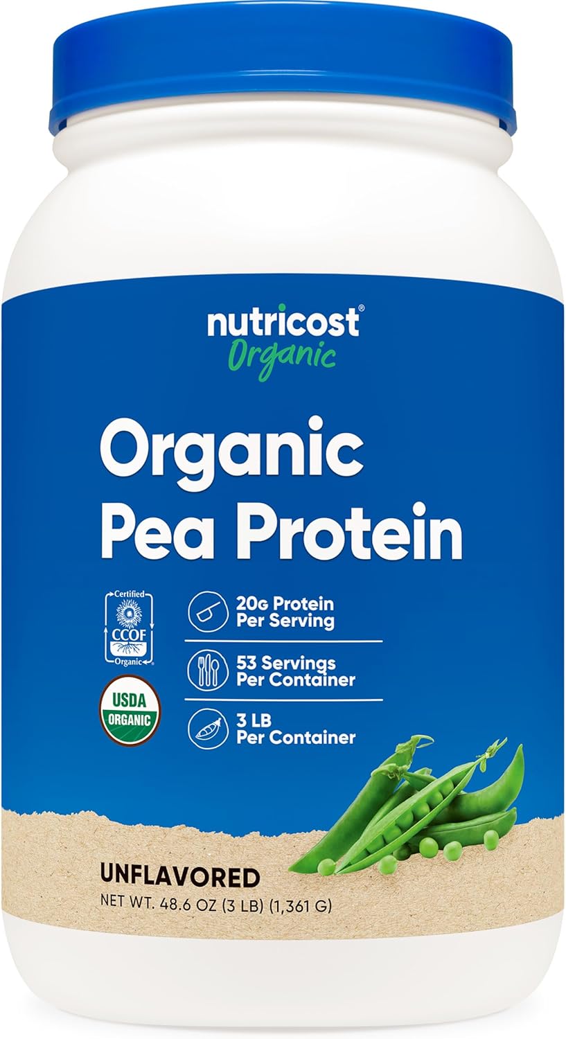 Nutricost Organic Pea Protein Powder (3 LBS) Unflavored - Certified USDA Organic, Protein from Plants, Vegetarian Friendly, Gluten Free, Non-GMO